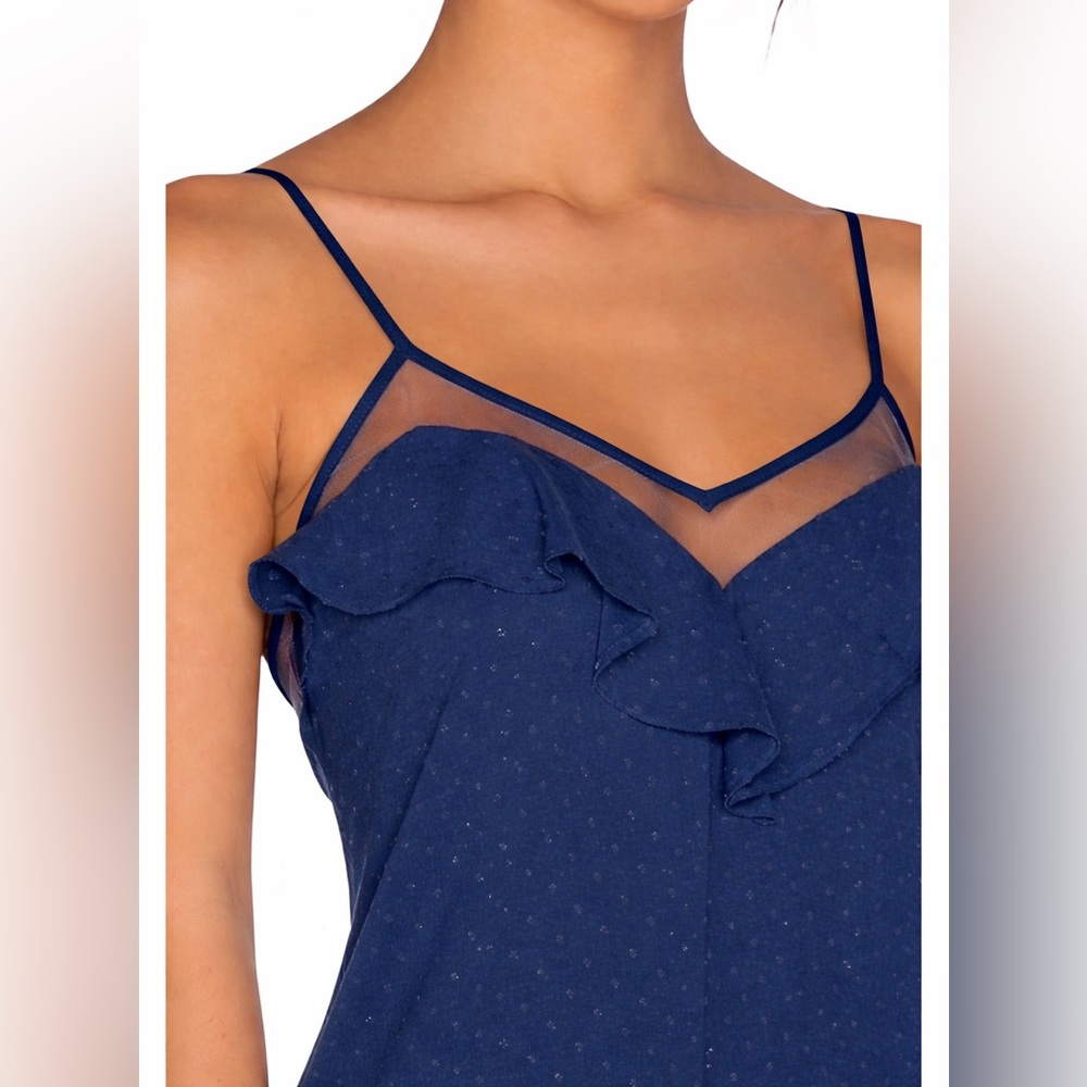 NWT REVOLVE Heartloom Leni Navy Blue Swiss Dot V Neck Ruffle Slip Dress Size M